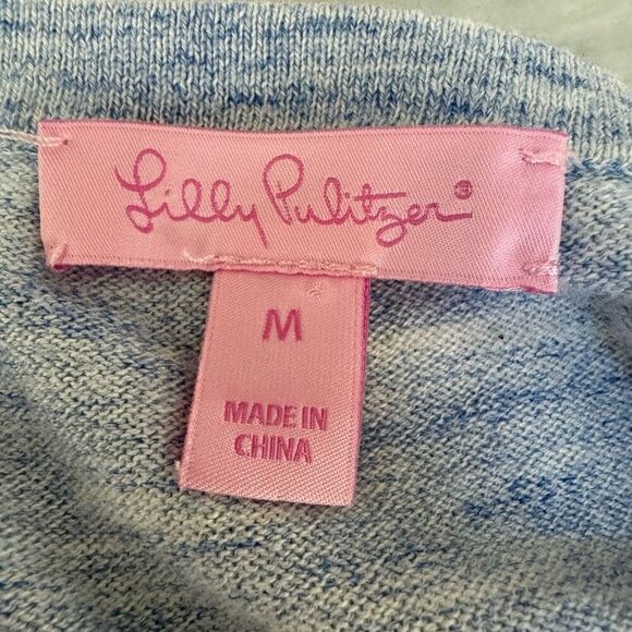 Lilly Pulitzer Lyon Pullover Sunny Shoulder Sweater Lapis Blue Space Dye M - Picture 6 of 9